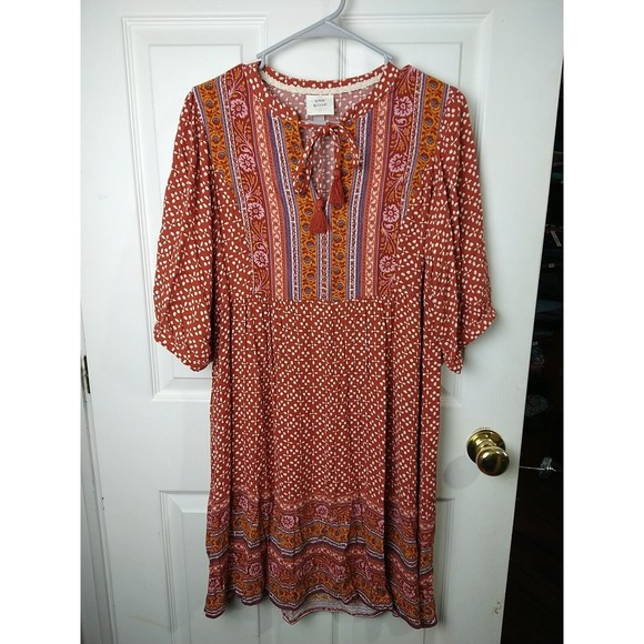 Knox Rose Dresses & Skirts - Knox Rose Boho Rust Orange Knee Length 3/4 Sleeve Pocket Dress Size S